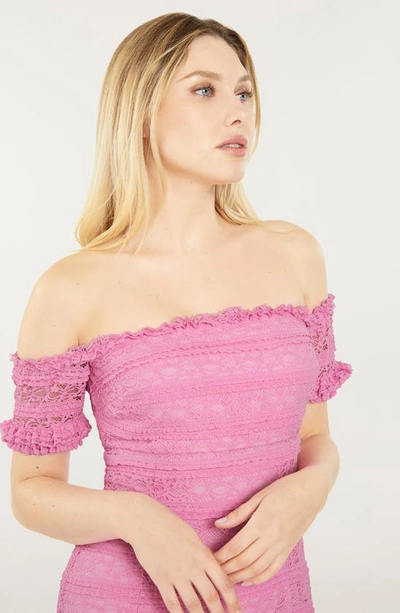 Shop Likely Milaro Off The Shoulder Lace Midi Dress In Pink Sugar