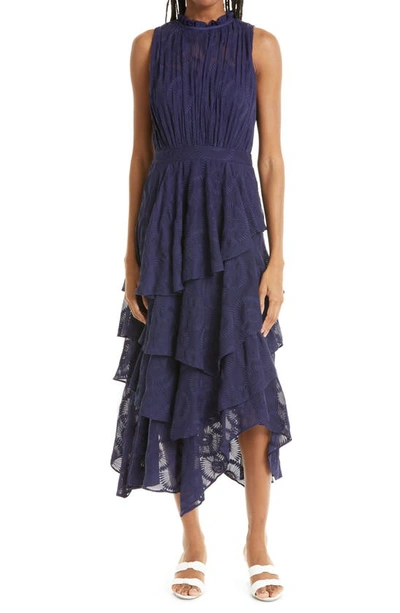 floryah embroidered midi dress with tiered skirt