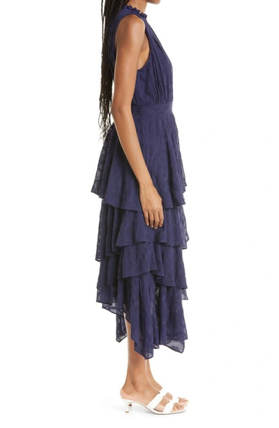 floryah embroidered midi dress with tiered skirt