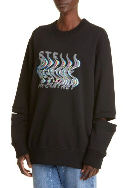 Shop Stella Mccartney Glitch Logo Cotton Sweatshirt In 1000 Black
