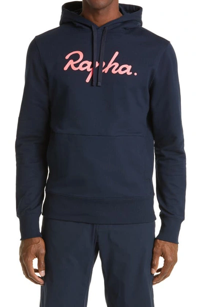 Shop Rapha Logo Cotton Hoodie In Sky Captain / Hi-vis Pink