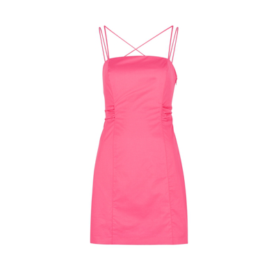 Frame Open-back Ruched Cotton-blend Mini Dress In Pink