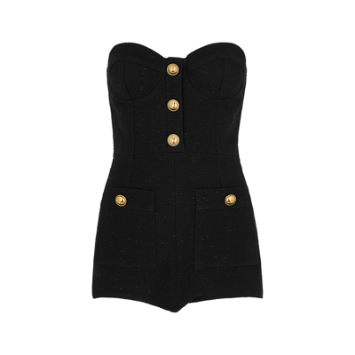 Shop Alessandra Rich Black Strapless Tweed Playsuit
