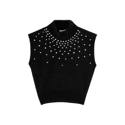 Shop Alessandra Rich Black Embellished Cropped Stretch-knit Top