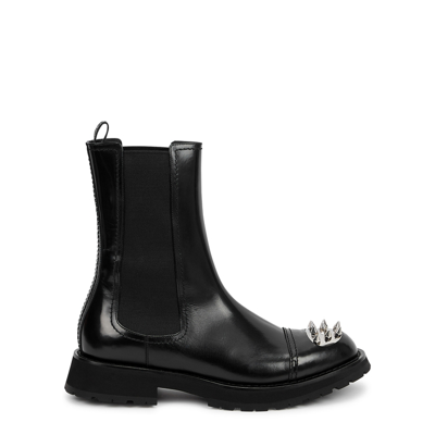 Shop Alexander Mcqueen Black Stud-embellished Leather Chelsea Boots In Black And Silver