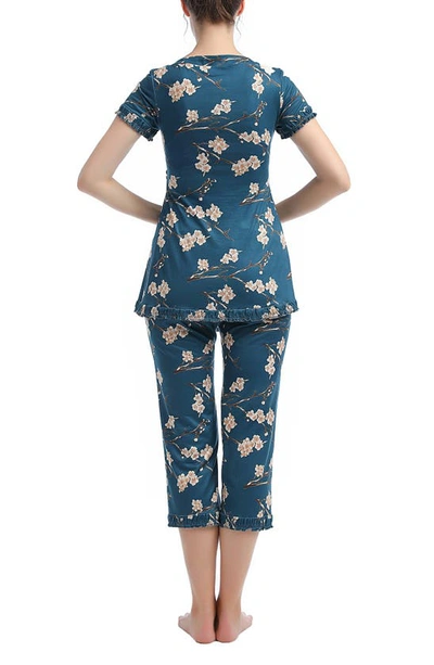 Kimi And Kai Zadie Floral Maternity/nursing Pajamas In Navy