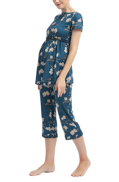 Kimi And Kai Zadie Floral Maternity/nursing Pajamas In Navy