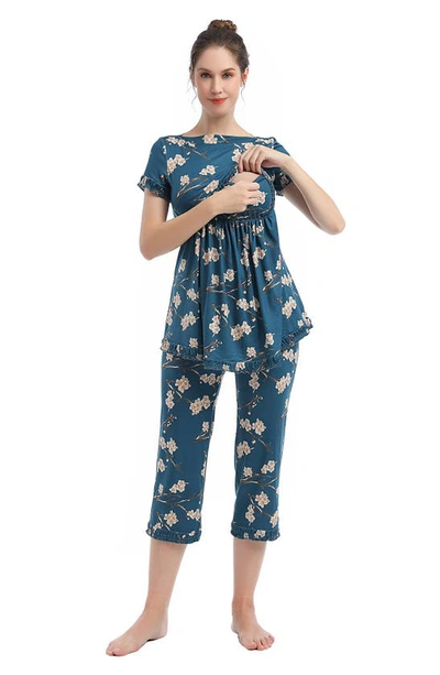 Kimi And Kai Zadie Floral Maternity/nursing Pajamas In Navy