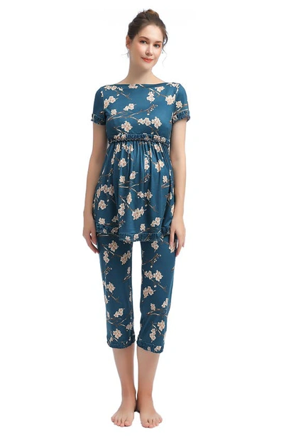 Kimi And Kai Zadie Floral Maternity/nursing Pajamas In Navy