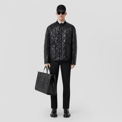 Shop Burberry Diamond Quilted Nylon Bomber Jacket In Black