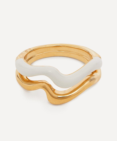 Shop Missoma Gold-plated Vermeil Silver Squiggle Curve Two-tone Enamel Stacking Ring In Gold, White