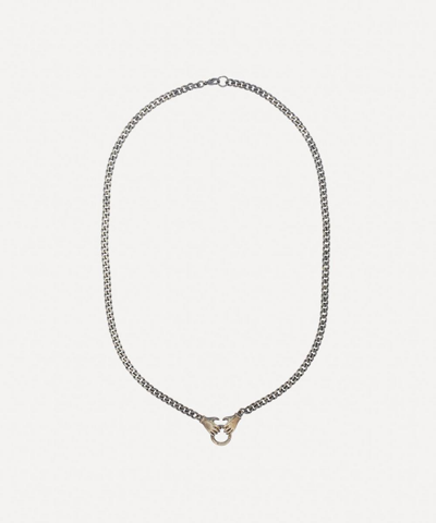 Acanthus Oxidised Silver Double Hand Charm Holder Chain Necklace In Silver