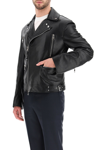 Shop Alexander Mcqueen Leather Biker Jacket In Black