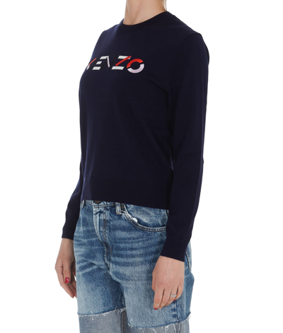 Shop Kenzo Logo Sweater In Blu Marine