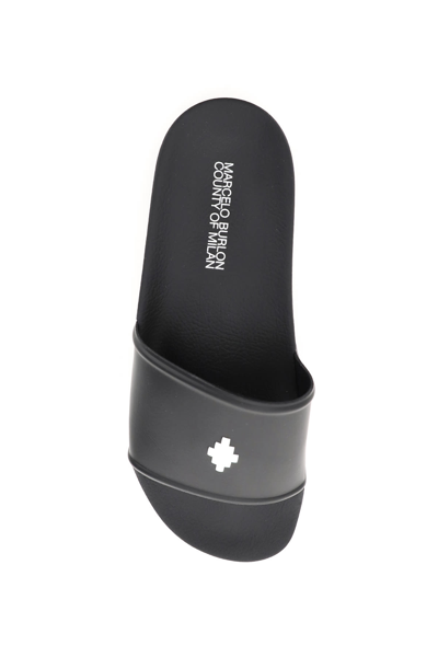 Shop Marcelo Burlon County Of Milan Cross Logo Rubber Slides