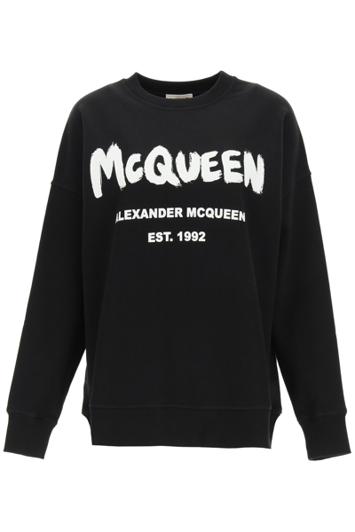 Shop Alexander Mcqueen Graffiti Logo Oversized Sweatshirt