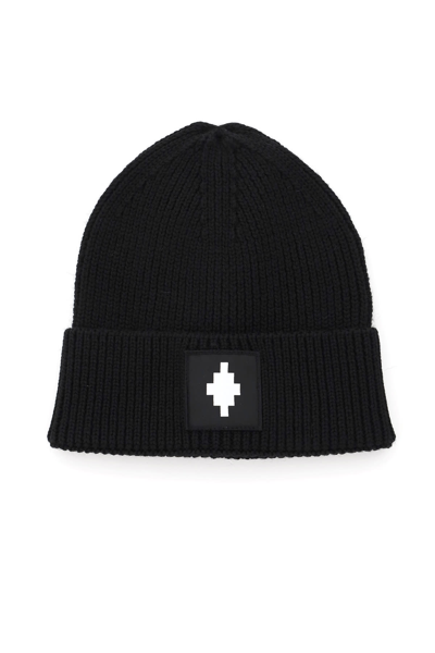Shop Marcelo Burlon County Of Milan Beanie Hat With Logo Patch In Black White
