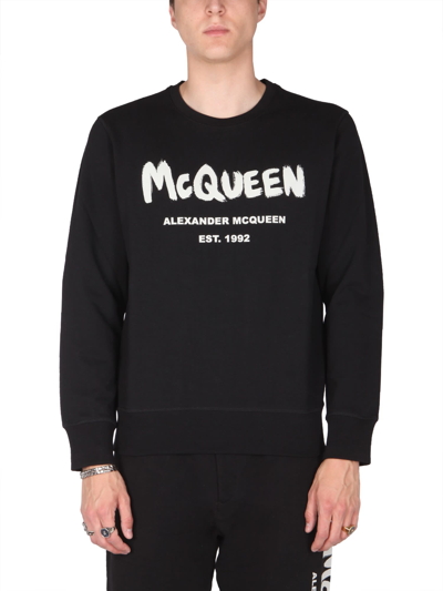 Shop Alexander Mcqueen Crew Neck Sweatshirt In Nero/bianco