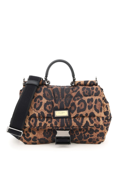 Shop Dolce & Gabbana Leo Print Nylon Sicily Bag In Naturale