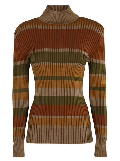 Shop Alberta Ferretti Stripe Patterned Knit Sweater  In Brown