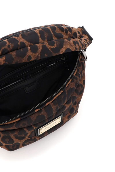 Shop Dolce & Gabbana Leopard-print Nylon Beltbag In Marrone