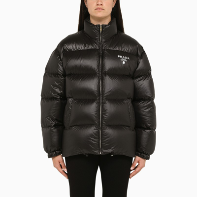 Shop Prada Black Re-nylon Padded Jacket With Logo