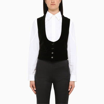 Shop Gucci Short Black Velvet Waistcoat