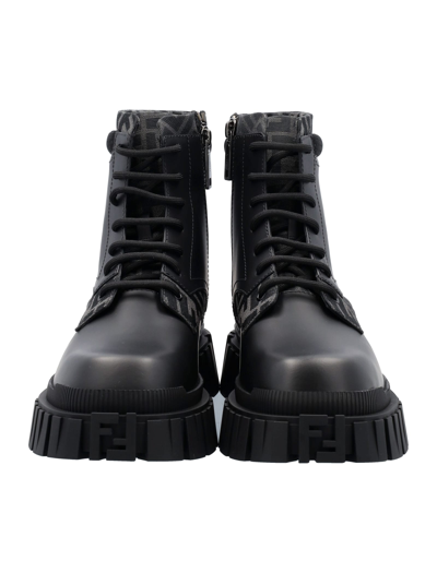 Shop Fendi Ff Lace Up Ankle Boots In Nero
