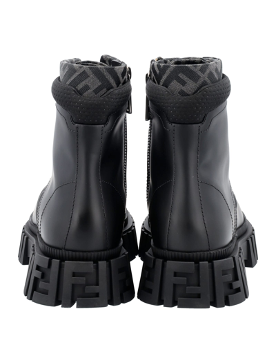 Shop Fendi Ff Lace Up Ankle Boots In Nero