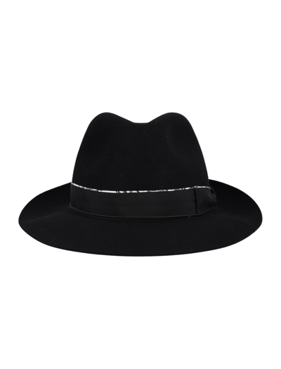 Shop Borsalino Alessandria Tesa Media In Black + Black