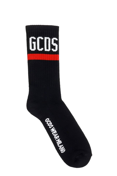 Gcds Ribbed Contrast Logo Socks In Black