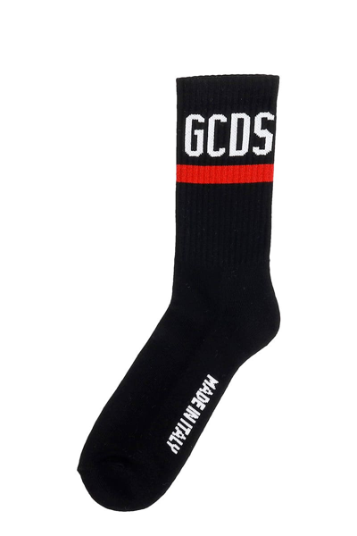 Gcds Ribbed Contrast Logo Socks In Black