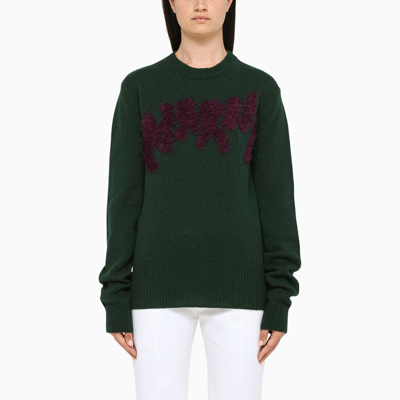 Shop Marni Green Sweater With Logo Embroidery