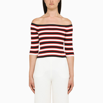 Shop Valentino Navy Blue, Red And Ivory-coloured Boat Neck Sweater In Multicolor