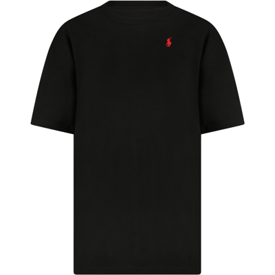 Shop Ralph Lauren Black T-shirt For Kids With Blue Pony Logo