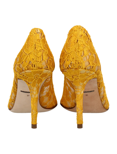 Shop Dolce & Gabbana Taormina Lace With Crystals Pump In Yellow
