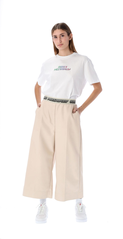 Shop Stella Mccartney Logo Waistband Cropped Trousers In Oat