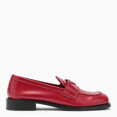 Shop Prada Scarlet Red Loafers In Burgundy