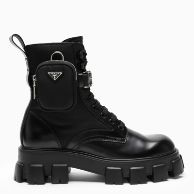 Shop Prada | Black Brushed Leather And Nylon Monolith Boots