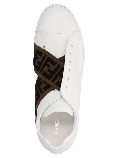 Shop Fendi White Leather Slip-on Sneakers