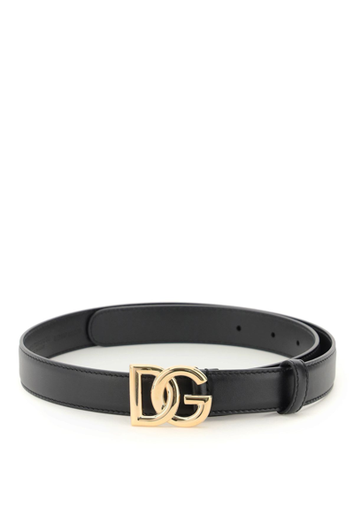 Shop Dolce & Gabbana Smooth Calfskin Logo Belt In Nero