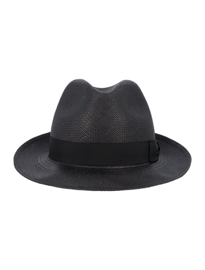 Borsalino Curved-brim Straw Hat In Black