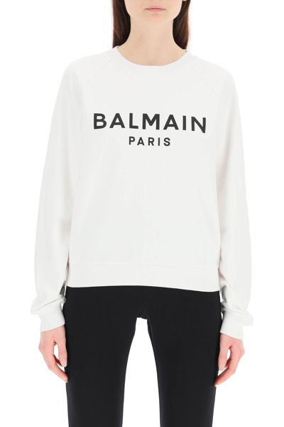 Shop Balmain Logo Print Sweatshirt In Bianco