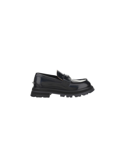 Shop Alexander Mcqueen Ridged Leather Loafers In Nero