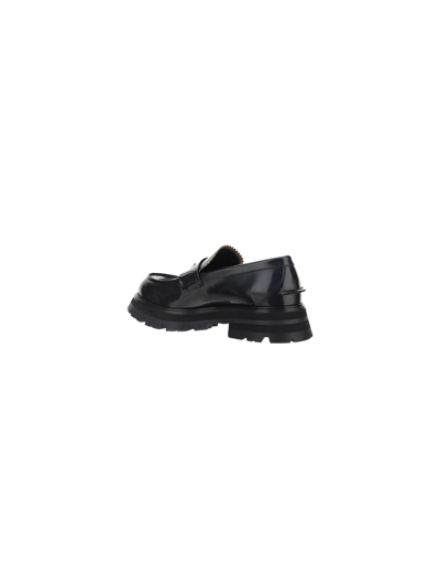 Shop Alexander Mcqueen Ridged Leather Loafers In Nero