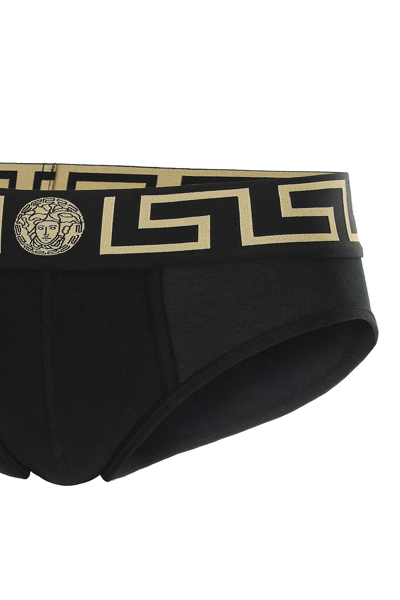 Shop Versace Greca Border Underwear Briefs In Nero E Oro