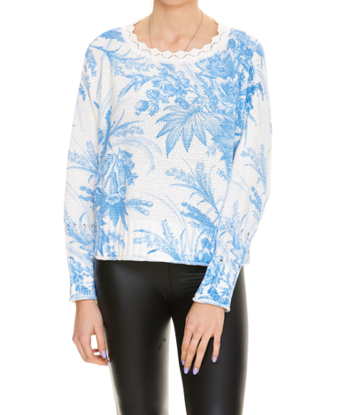 Shop Twinset Sweater With Toile De Jouy Floral Print In Bianco E Celeste