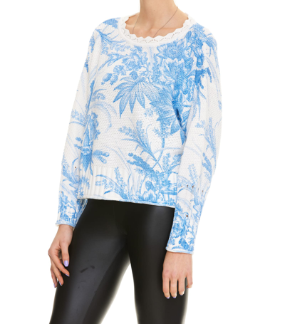Shop Twinset Sweater With Toile De Jouy Floral Print In Bianco E Celeste