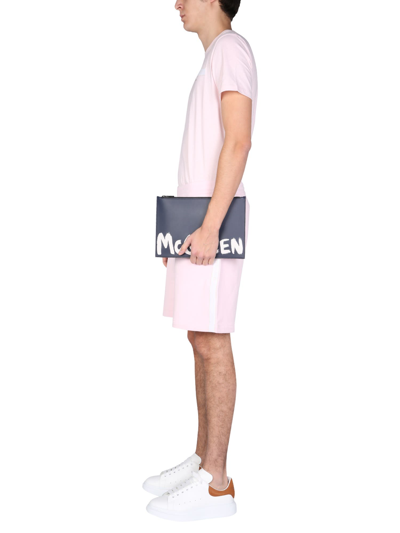 Shop Alexander Mcqueen Bermuda With Selvedded Logo Band In Rosa