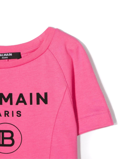 Shop Balmain Pink Cotton Cropped T-shirt In Rosa